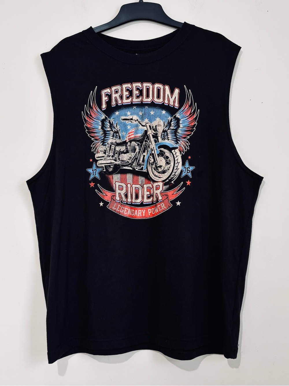 Way To Celebrate Patriotic Y2K Black Rockstyle Freedom Rider Muscle Tank Top L